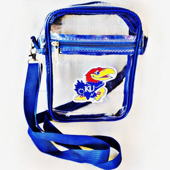 KU Jayhawks Clear Top Zip Stadium Bag in Blue with Adjustable Strap - Picture 2 of 2